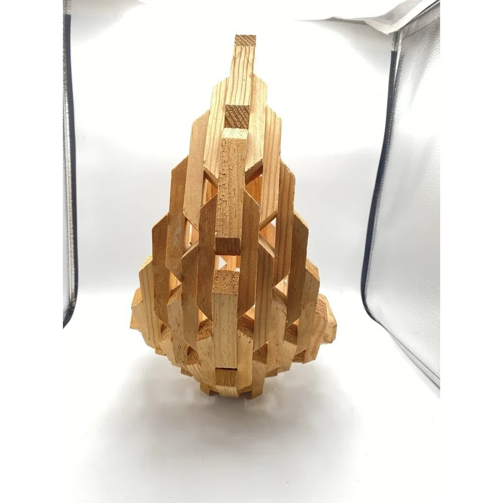 Vintage MCM Handmade Wood Geometric Block‎ Basket Bowl Mid Century Decor